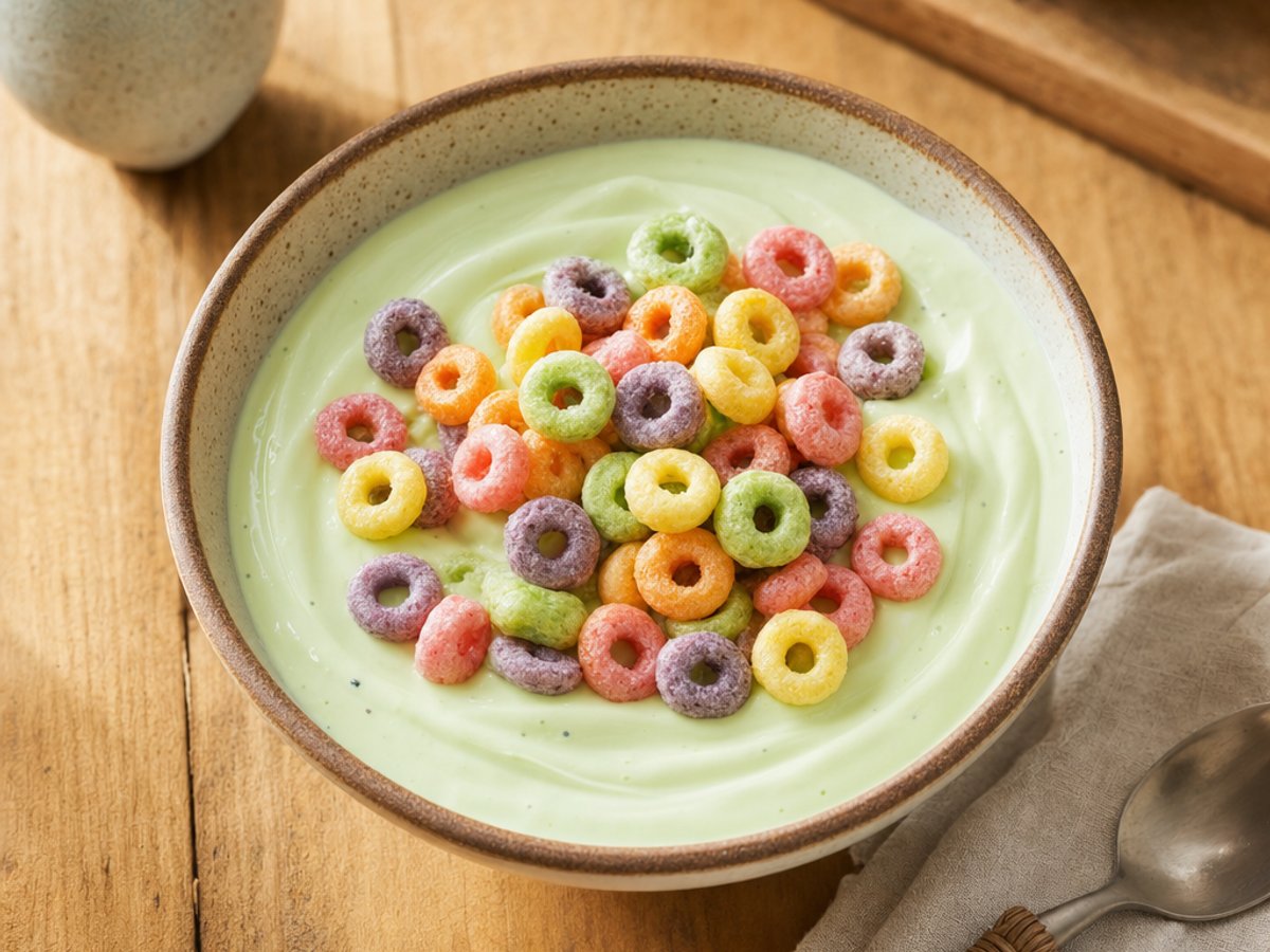 Tazón de yogur griego con Jell-O y cereal proteico Magic Spoon